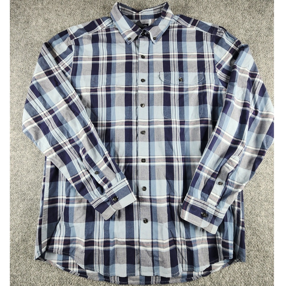Gap Mens Slim Fit Plaid Button Down Shirt Blue Navy White Cotton XL Long Sleeve